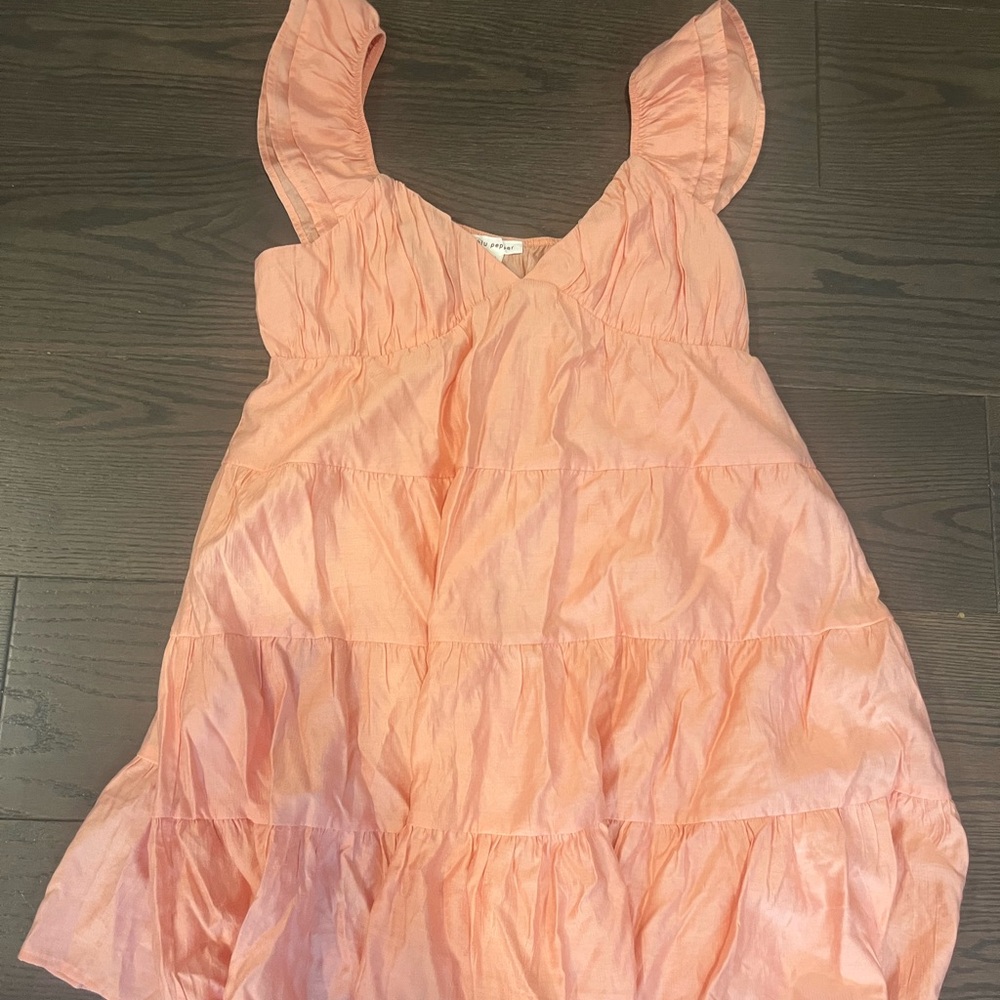 Blu Pepper Pink Ruffled Sundress Sleeveless V-neck